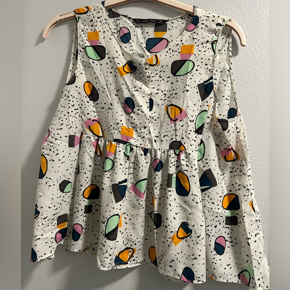 Zara Multicolor Geometric Print Sleeveless Blouse